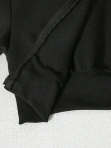 SHEIN Sparklyn 3件組 青少年女孩海軍藍返校系列 藍色條紋飾邊連帽拉鍊外套、背心與寬鬆褲套裝 - 黑色 - 查看 5