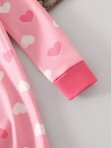 Infant Girl Comfortable Soft Heart Pattern Snug Fit Footed Romper, Cute Cow Print Long Sleeve Zippered Bodysuit, Soft Skin-Friendly Spring/Autumn Home Wear - Dusty Pink - View 4