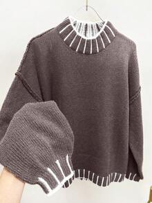 Pariaura Women's Colorblock Casual Versatile Daily Wear Long Sleeve Sweater - Brown - View 5