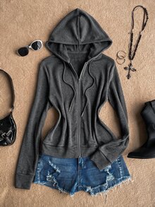 Attitoon Women's Wing Pattern Casual Daily Hooded Sweatshirt - Dark Grey - View 5