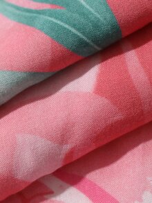 Dazy Plus Gaun Tidur Rumah Kasual Wanita Ukuran Besar Model Leher V Motif Bunga - Watermelon Pink - View 7