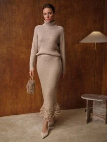 MOTF PREMIUM WOMEN'S AUTUMN/WINTER FLORAL KNIT SIMPLE LONG SLEEVE PULLOVER VERSATILE SWEATER - Apricot - View 3