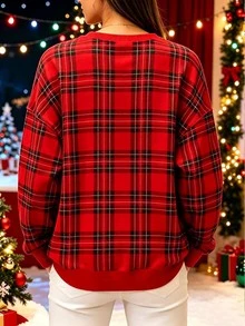 Selamara Women's Santa Claus Print Crew Neck Drop Shoulder Long Sleeve Casual Sweatshirt - Multicolor - View 2
