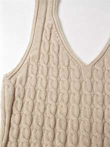 SHEIN Women's Solid Color Camisole Top And Cardigan And Long Pants Knit 2 Pieces Set - Khaki - View 7