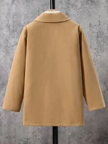 SHEIN 兒童青少年男孩休閒學院風口袋中長款大衣，適合秋冬春季，適合戶外玩耍、上學，高 CP 值絎縫填充外套，冬季外套 - 卡其色 - 查看 7