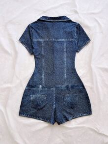 Soleia Denim Effect Print Slim Fit Romper - Multicolor - View 2