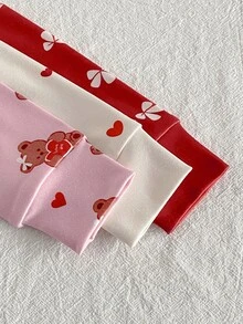 SHEIN 女童長袖上衣與長褲修身居家服套裝，蝴蝶結、愛心與熊圖案設計，柔軟親膚面料，適合睡衣 - 彩色 - 查看 5
