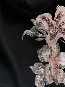 Resyla 女款花卉印花休閒落肩衛衣 - 黑色 - 查看 5