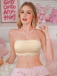 PetitDoll 1pc Lace Strapless Bandeau Bra For Women - Apricot - View 1