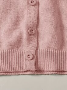 SHEIN 女童秋季/冬季黃色修身圓領針織開襟毛衣外套，基本款針織開襟衫，適合海邊度假、冷氣房、開學季、優雅聚會等場合，適合秋冬穿著 - 粉色 - 查看 2