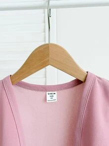SHEIN 女童純色針織開襟外套長袖 - 藕粉色 - 查看 4
