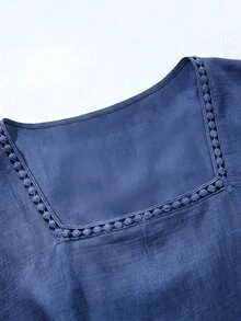 Linhara CURVE Plus Size Lady's Round-Neck Casual Resort Autumn Shirt - Blue - View 5