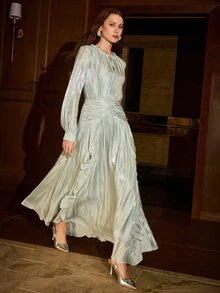 MOTF PREMIUM FASHION SHINY ELEGANT WOMEN'S LONG DRESS - Green - View 5