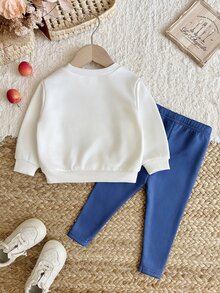 SHEIN Baby Girl Knit Heart Pattern Crew Neck Casual Sweatshirt & Long Pants 2 Pieces Set - Multicolor - View 5