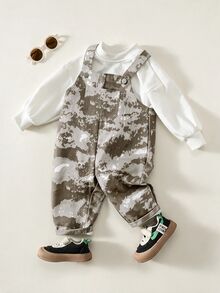SHEIN Unisex Newborn Baby Boy/Girl Baby Boy 100% Cotton Casual Fashion Versatile Camouflage Denim Overalls Jumpsuit Cargo Pants, Baby Boy Clothing Set, Baby Boy Summer Outfit, Soft, Denim, Jeans - Multicolor - View 4