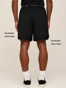 OTTIMOZO Men's Casual Loose Fit Sports Shorts, Gym,Cooling,Lightweight,Running,Workout,Outdoor,Breathable,2-In-1 Shorts, - Black - View 2