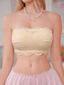 PetitDoll 1pc Lace Strapless Bandeau Bra For Women - Apricot - View 4
