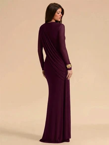 SHEIN BAE Women's Solid Color Pleated Ribbon Design Fishtail Hem Elegant Dress - Red Violet - View 2