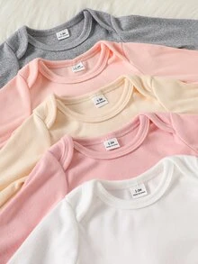 SHEIN 15件組新生女嬰連身褲褲子帽子套裝 淡粉色奶油黃灰粉色白色灰色 羅紋針織長袖 日常冬季聖誕家庭款 - 彩色 - 查看 7