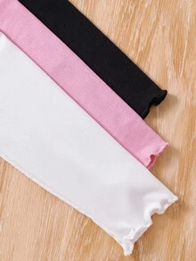 SHEIN 少女針織純色波浪邊立領修身T恤3件組 - 西瓜粉 - 查看 3