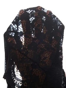 Lullawish Black Lace & Mesh Patchwork Slimming Sheer Back Romantic Elegant Women's One-Piece Pajamas - Black - View 4