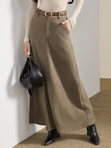 Modelyn Rok Wanita Polos dengan Saku, Kasual, Serbaguna untuk Pemakaian Sehari-hari - Olive Green - View 4