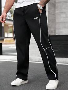 Manfinity Homme Men's Plus-Size Casual Streetwear Loose Patchwork Workout Jogging Sweatpants Black And White Wide-Leg Pants Fall Street Style Work Everyday Wear - Black - View 5
