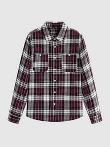 Lornavo Men's Plaid Long Sleeve Single-Breasted Casual Pocket Shirt Work White And Navy Autumn - Dusty Purple - View 4