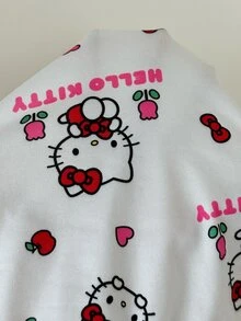 ZzzCrew HELLO KITTY AND FRIENDS | SHEIN Women's Fitted Heart Print Button Bow Decor Round Neck Short Sleeve Top And Shorts Pajama Set - White - View 7