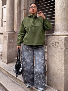 Muchica 大尺碼女款素色休閒日常長袖夾克 - 軍綠色 - 查看 5