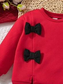 SHEIN 女嬰針織可愛蝴蝶結衛衣與內搭褲2件套 - 彩色 - 查看 3