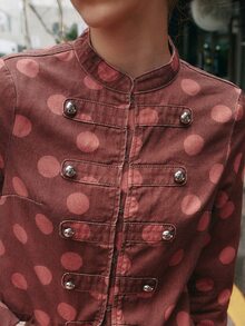 Nöista Pink Polka Dot Cropped Military Jacket. Fall Winter, Retro, Cute, Casual, Statement Piece. - Red - View 7