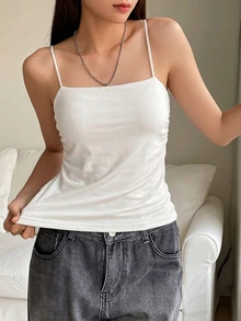 DAZY Casual Versatile Solid Color Camisole With Built-In Padded Cups - White - View 7