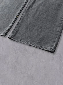 Manfinity Denimwave 男士街頭風哥德式翅膀灰色水洗牛仔寬腿長褲 - 灰色 - 查看 7