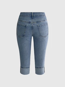 ROMWE Summer Y2K Hot Girl All-Match Versatile Retro Ultra Low Waist Denim Skinny Mid-Length Shorts - Baby Blue - View 2