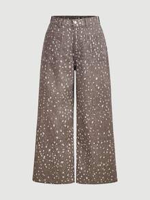 Selenza Plus Size Street Style Polka Dot Print Pocket Denim Jeans - Multicolor - View 6
