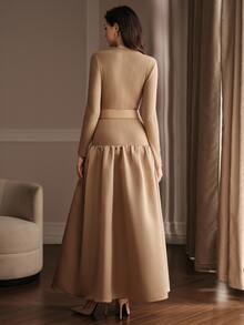 Anewsta 2026 New Autumn/Winter Elegant French Style Knitted Dress - Champagne - View 4