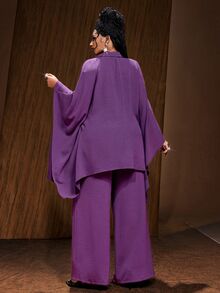 Maweii Plus Size Women Solid Color Top And Pants Casual Daily 2 Pieces Set - Purple - View 4