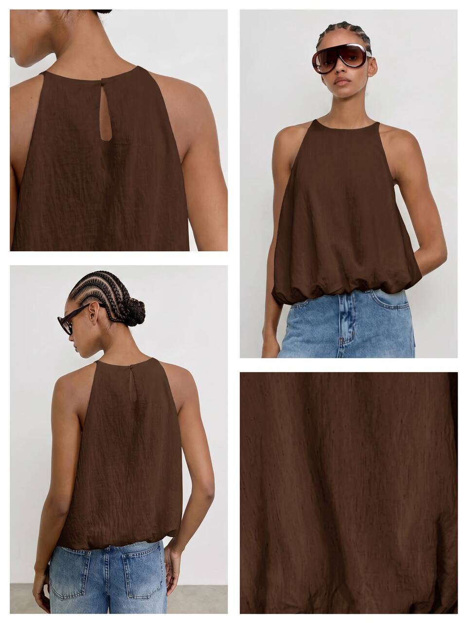 SHEIN Maija Women's Solid Color Halter Neck Casual Top With Bud Hem