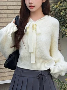 FRIFUL Women's Solid Color Casual Versatile Daily Wear Hooded Sweater Fall - Beige - View 5