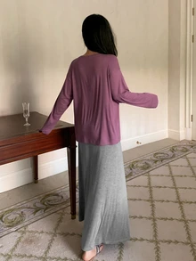 DAZY Women's Long Sleeve Top & Skirt Pajama Set - Purple - View 2
