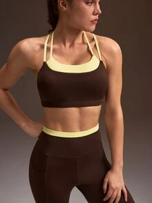 Powerista Women's Brown Sports Bra & Tight 9/10 Leggings Workout Set - Brown - View 4