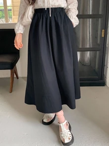 Dazy Plus Elastic Waist Solid Color A-Line Versatile Long Skirt, Fun Commuter Style, Spring/Autumn New Arrival - Navy Blue - View 5