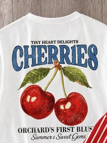 Manfinity Joysei Set Kaos dan Celana Pendek Bergaris Motif Cherry Vintage untuk Pria - Merah - View 4