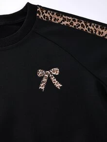 SHEIN Casuvi Kids 2件組 青少年女孩休閒長袖運動衫與側邊蝴蝶結羅紋針織長褲套裝 - 彩色 - 查看 3