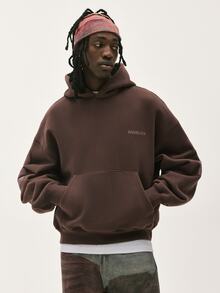 Baseblock Men's Cotton Streetwear Brown Fleece Lined Loose Fit Hooded Pullover Sweatshirt, New Fall Looks - Coffee Brown - View 4