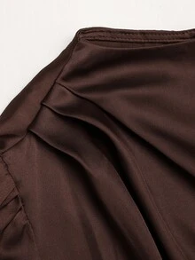 SHEIN 青少年女孩純色百褶休閒日常夏季度假洋裝 - 棕色 - 查看 4