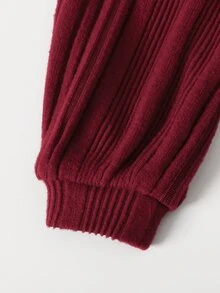 SHEIN 女童時尚休閒兩件套：落肩羅紋針織愛心刺繡圖案T恤與內搭褲（紅色套裝）－舒適秋季休閒運動穿搭 - 紅色 - 查看 7