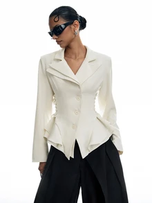 LYSMO Women's Solid Color Tie Design Casual Commute Blazer Autumn Winter Jacket, Elegant Women's Blouses Y2K, Work Tops For Women, Chic Unique Blouse - Apricot - View 3