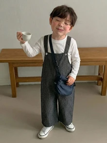 DAZY 嬰兒男孩韓版復古寬鬆牛仔吊帶褲，夏季輕便休閒長褲，適合秋季 - 彩色 - 查看 6